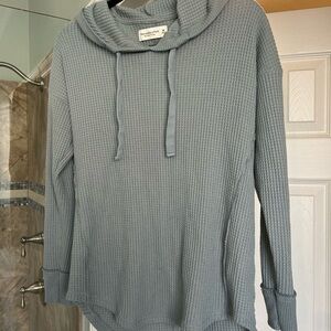 Bluish Gray Waffle Knit Cowl Neck Sweater